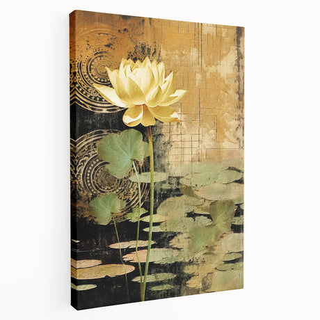 Abstract floral wall art on stretched canvas showcasing vibrant colors and intricate designs, perfect for modern decor. The side view highlights its depth and texture.