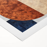 Abstract geometric rolled canvas art showcasing vibrant blue, orange, and yellow shapes, ideal for modern home decor. Packaged securely in a protective cardboard tube.