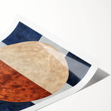 Abstract geometric rolled print showcasing vibrant colors and intricate shapes, elegantly packaged in a protective cardboard tube, ideal for modern home decor.