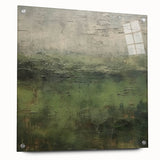 Abstract landscape wall art displayed in a side view, showcasing vibrant colors and dynamic shapes on acrylic glass, mounted with stylish pins for easy installation.