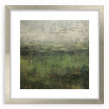 Abstract landscape wall art framed in silver, featuring serene colors and textures, ideal for modern home decor. Perfect for adding elegance to any room.