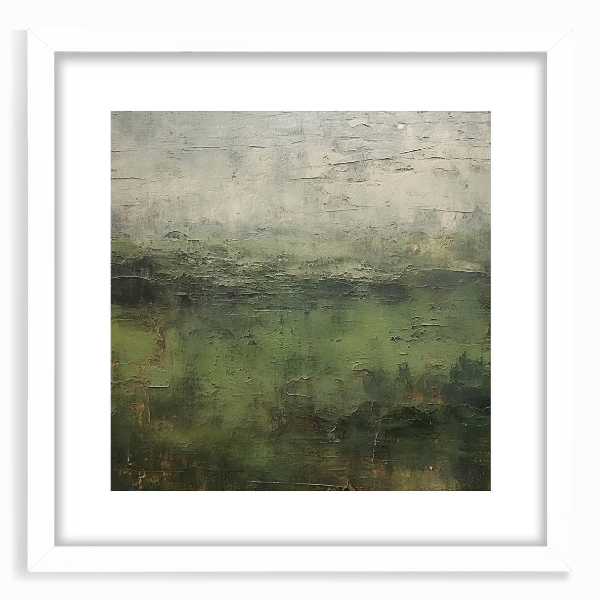 Abstract landscape wall art framed in white with a mat, showcasing soft pastel colors and organic shapes, perfect for modern interior decor.