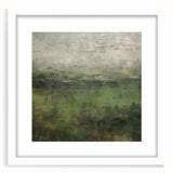 Abstract landscape wall art framed in white with a mat, showcasing soft pastel colors and organic shapes, perfect for modern interior decor.
