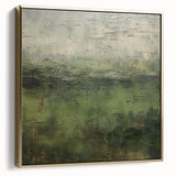Framed abstract landscape wall art featuring silver and gold hues, ideal for modern decor, showcasing a blend of textures and colors that enhance any room's aesthetic.