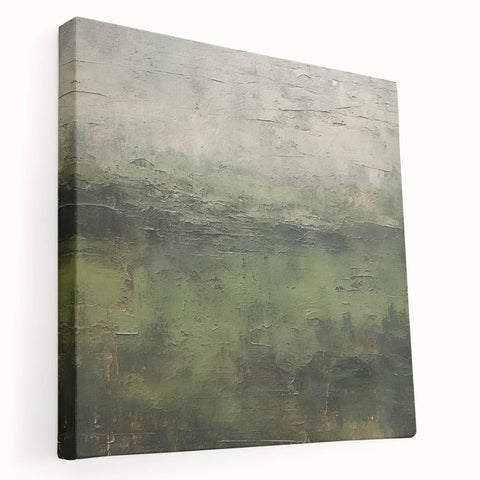 Abstract landscape wall art on stretched canvas, showcasing vibrant colors and textured details, ideal for modern home decor, viewed from the side.