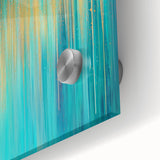 Modern Abstract Wall Art – Golden Rainfall in Teal Blue