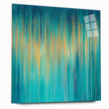 Modern Abstract Wall Art – Golden Rainfall in Teal Blue