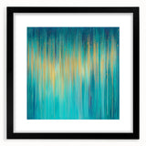 Modern Abstract Wall Art – Golden Rainfall in Teal Blue
