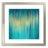 Modern Abstract Wall Art – Golden Rainfall in Teal Blue