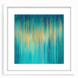 Modern Abstract Wall Art – Golden Rainfall in Teal Blue