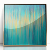 Modern Abstract Wall Art – Golden Rainfall in Teal Blue
