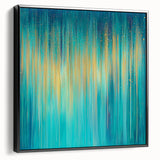 Modern Abstract Wall Art – Golden Rainfall in Teal Blue