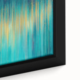 Modern Abstract Wall Art – Golden Rainfall in Teal Blue