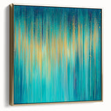 Modern Abstract Wall Art – Golden Rainfall in Teal Blue