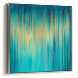 Modern Abstract Wall Art – Golden Rainfall in Teal Blue