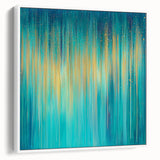 Modern Abstract Wall Art – Golden Rainfall in Teal Blue