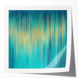 Modern Abstract Wall Art – Golden Rainfall in Teal Blue