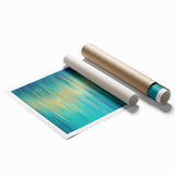 Modern Abstract Wall Art – Golden Rainfall in Teal Blue