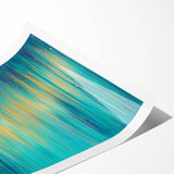 Modern Abstract Wall Art – Golden Rainfall in Teal Blue