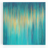 Modern Abstract Wall Art – Golden Rainfall in Teal Blue