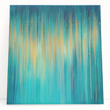 Modern Abstract Wall Art – Golden Rainfall in Teal Blue