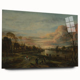 Baroque Landscape Art Print - Serene River Scene with Warm Tones