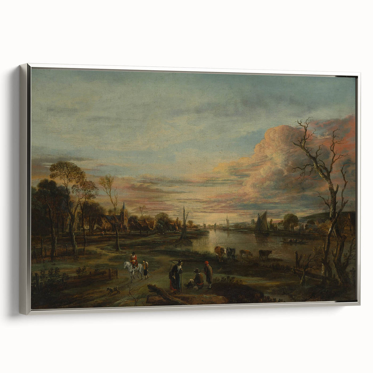 Baroque Landscape Art Print - Serene River Scene with Warm Tones