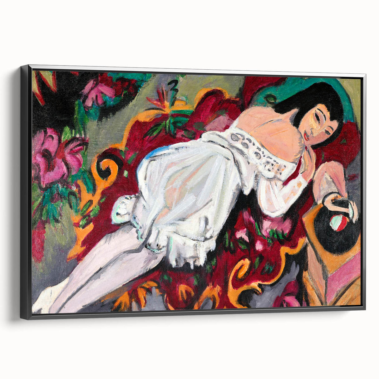 Expressionist Portrait – Girl in White Chemise Abstract Canvas Print