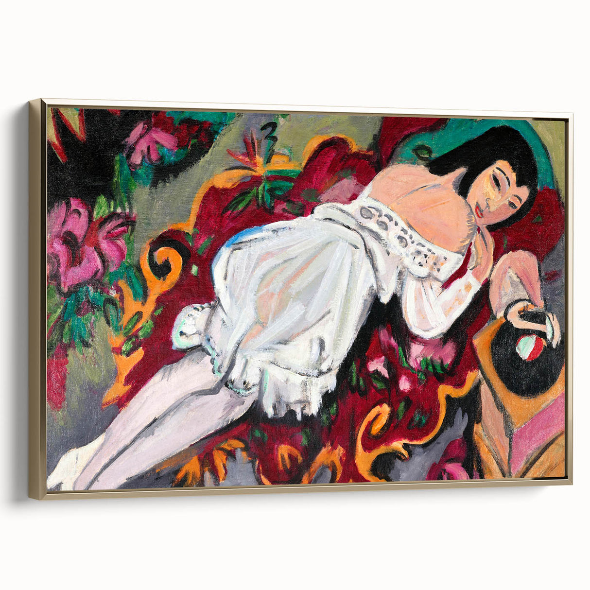 Expressionist Portrait – Girl in White Chemise Abstract Canvas Print
