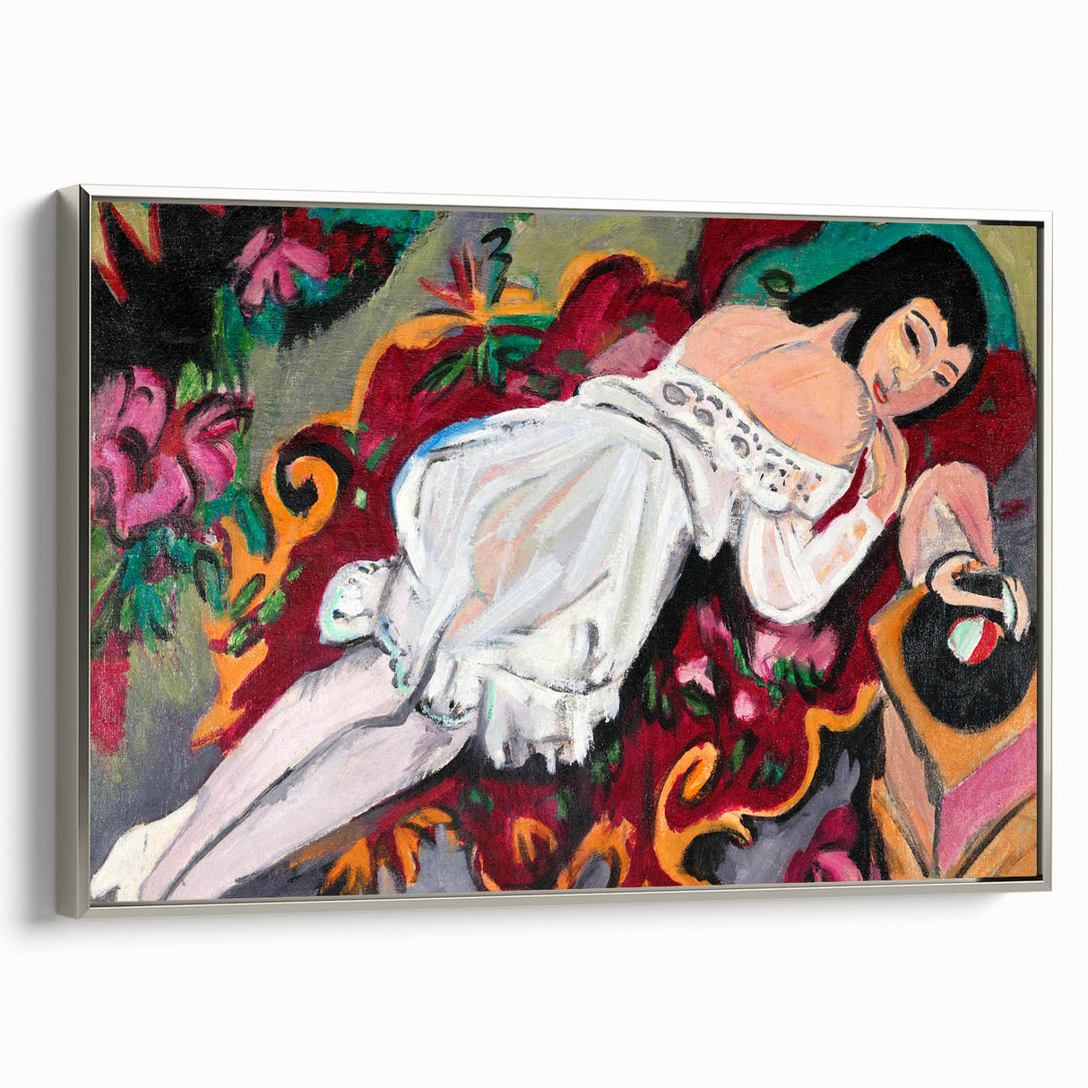 Expressionist Portrait – Girl in White Chemise Abstract Canvas Print