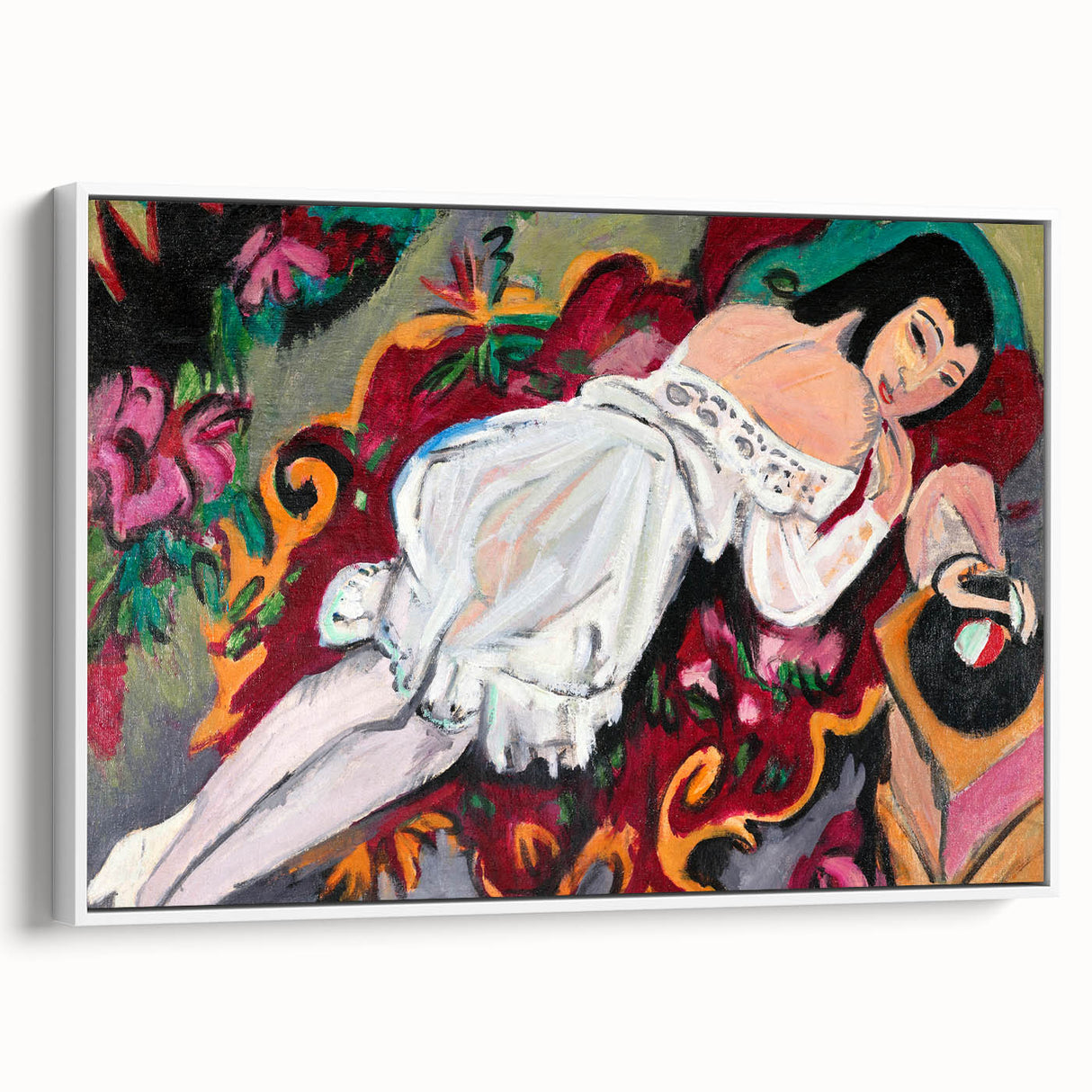 Expressionist Portrait – Girl in White Chemise Abstract Canvas Print