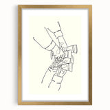 Extra large abstract art print in textured style, featuring swirling gray and gold tones, framed in gold.