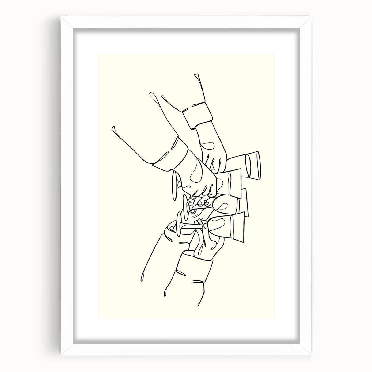 Abstract art print featuring swirling patterns in soft blue and white tones on a framed white mat.