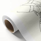 Art Deco poster of stylized food and drinks in bold colors on rolled canvas, ideal for dining room wall art.