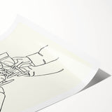 Extra large wall art featuring line art flowers in black on white, rolled print, ideal for large living room wall decor.