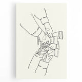 Large black and white stretched canvas featuring a minimalist design of various kitchen utensils, ideal for kitchen wall art.