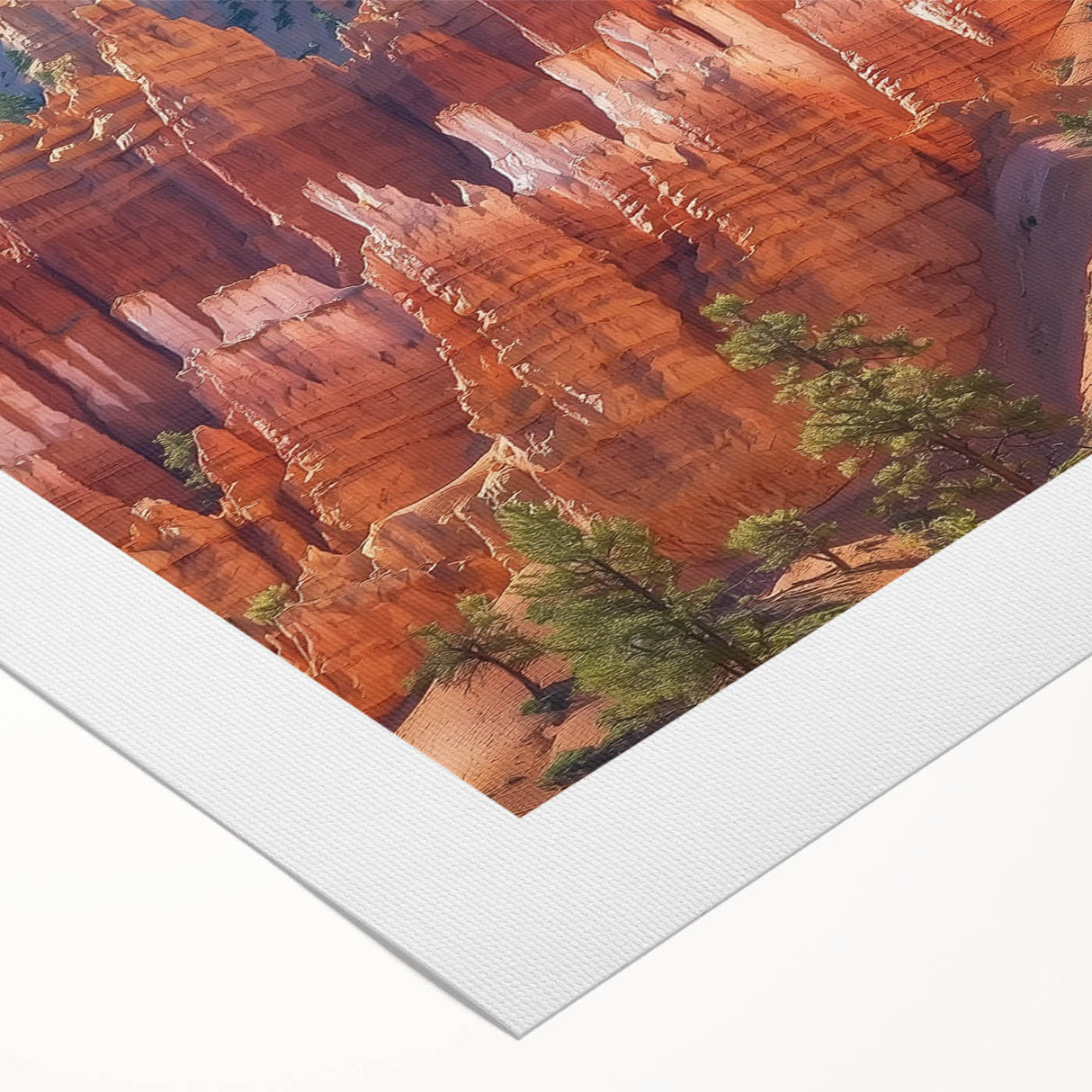 Stunning rolled canvas depicting a vibrant landscape of canyons, showcasing rich earth tones and intricate details, perfect for home decor or art enthusiasts.