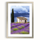 Silver-framed landscape art print showcasing a serene countryside scene, elegantly matted for a polished finish. Ideal for home decor and enhancing interior aesthetics.