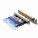 Stunning countryside landscape print showcasing rolling hills and vibrant green fields, beautifully rolled for easy display and shipping in a protective tube. Ideal for home decor enthusiasts seeking nature-inspired art.