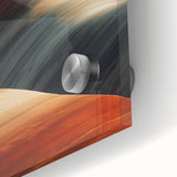 Close-up view of a vibrant desert landscape acrylic art piece, showcasing warm earth tones and intricate details, perfect for modern decor.