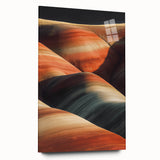Acrylic glass artwork depicting a desert landscape in warm hues of orange and yellow, showcased from a side view without pins, perfect for modern home decor.