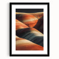 Black-framed landscape artwork showcasing a serene desert scene with a mat, ideal for home decor and gallery displays, emphasizing earthy tones and tranquility.