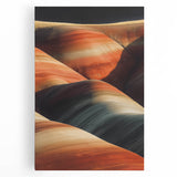 Stretched canvas artwork depicting a vibrant desert landscape with rich orange and yellow hues, showcasing a stunning sunset over rugged terrain, perfect for home decor.