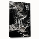 Large abstract wall art on acrylic glass, featuring swirling blue and gray tones, suitable for bedroom or dining room decor.