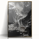 Large abstract wall art in gold and black tones on acrylic, framed, ideal for a modern living room decor.