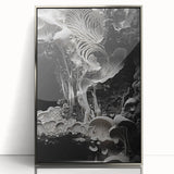 Large art print of a close-up natural element in silver framed acrylic, featuring mid-century modernist style.