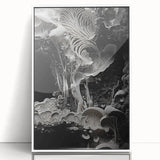 Mid-century modernist art depicting natural elements in muted earth tones on a framed acrylic, ideal for nursery wall decor.