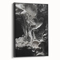 Black and white landscape art painting on framed canvas, featuring close-up natural elements.