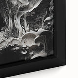 Close-up of textured black wall art with colorful elements on a framed canvas, suitable for living room decor.