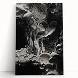 Close-up view of natural elements in black and white on a stretched canvas, ideal for kitchen wall art.